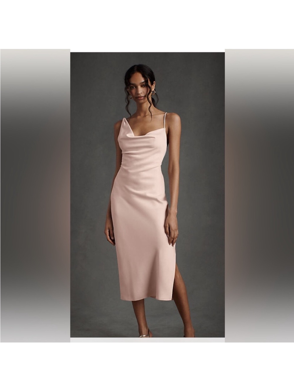 BHLDN Blush Pink Cowl-Neck Midi Slip Dress